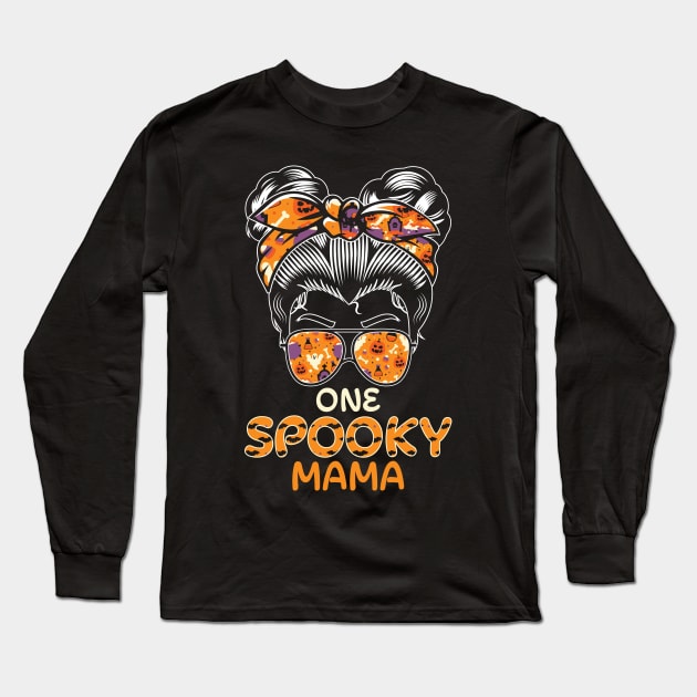 One Spooky Mama Messy Bun halloween Long Sleeve T-Shirt by MZeeDesigns